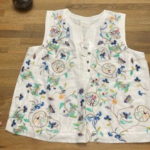Sleeveless beautifully embroidered Anthropologie blouse.  Perfect for summer!
